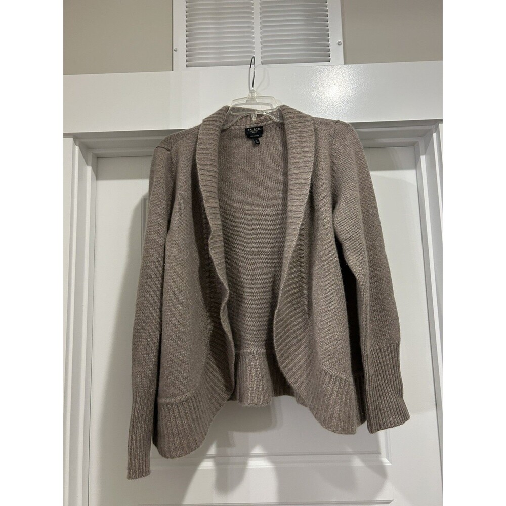 Talbots Brown Cashmere Open Front Cardigan Sweater Size 1X Cozy Minimalist Luxe